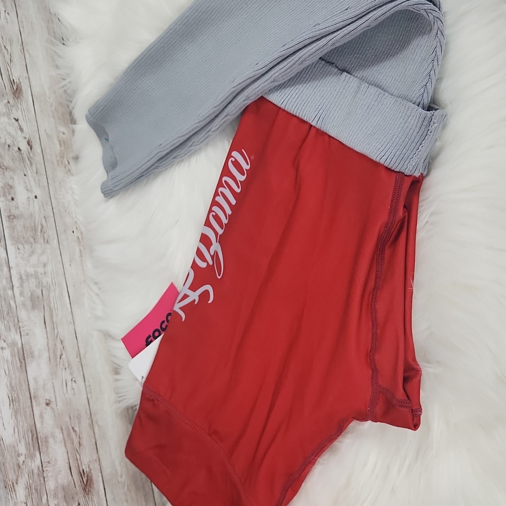 FOCOusa Forever, Women's Red And Gray Spandex And Gray Ribbed Leggings, Size L - Picture 6 of 7